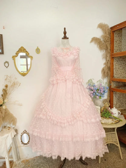 Sweet 16 Dress Ball Gown High Neck Pink Lace With Sleeves Vestido De 15 Sweet Sixteen Dress RB9764