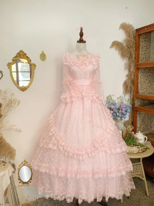 Sweet 16 Dress Ball Gown High Neck Pink Lace With Sleeves Vestido De 15 Sweet Sixteen Dress RB9764