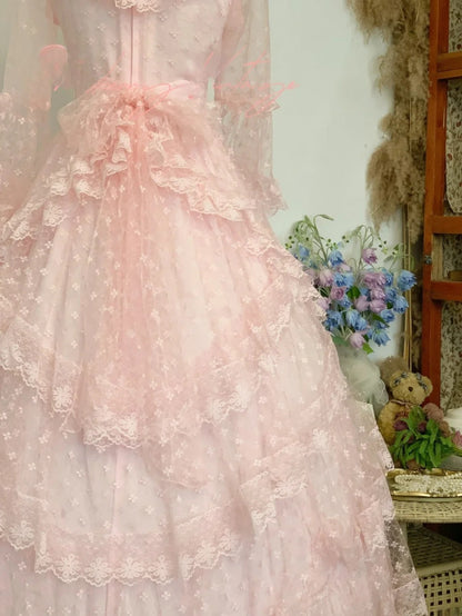 Sweet 16 Dress Ball Gown High Neck Pink Lace With Sleeves Vestido De 15 Sweet Sixteen Dress RB9764