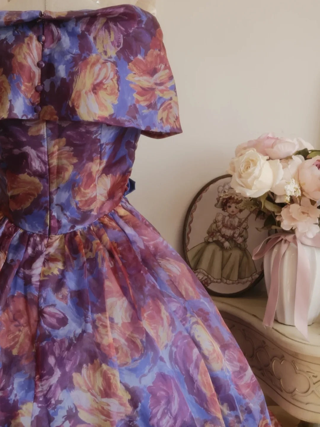 Vintage Hoco Dress Ball Gown Off Shoulder Floral Short Length Homecoming Party Dresses RB9766