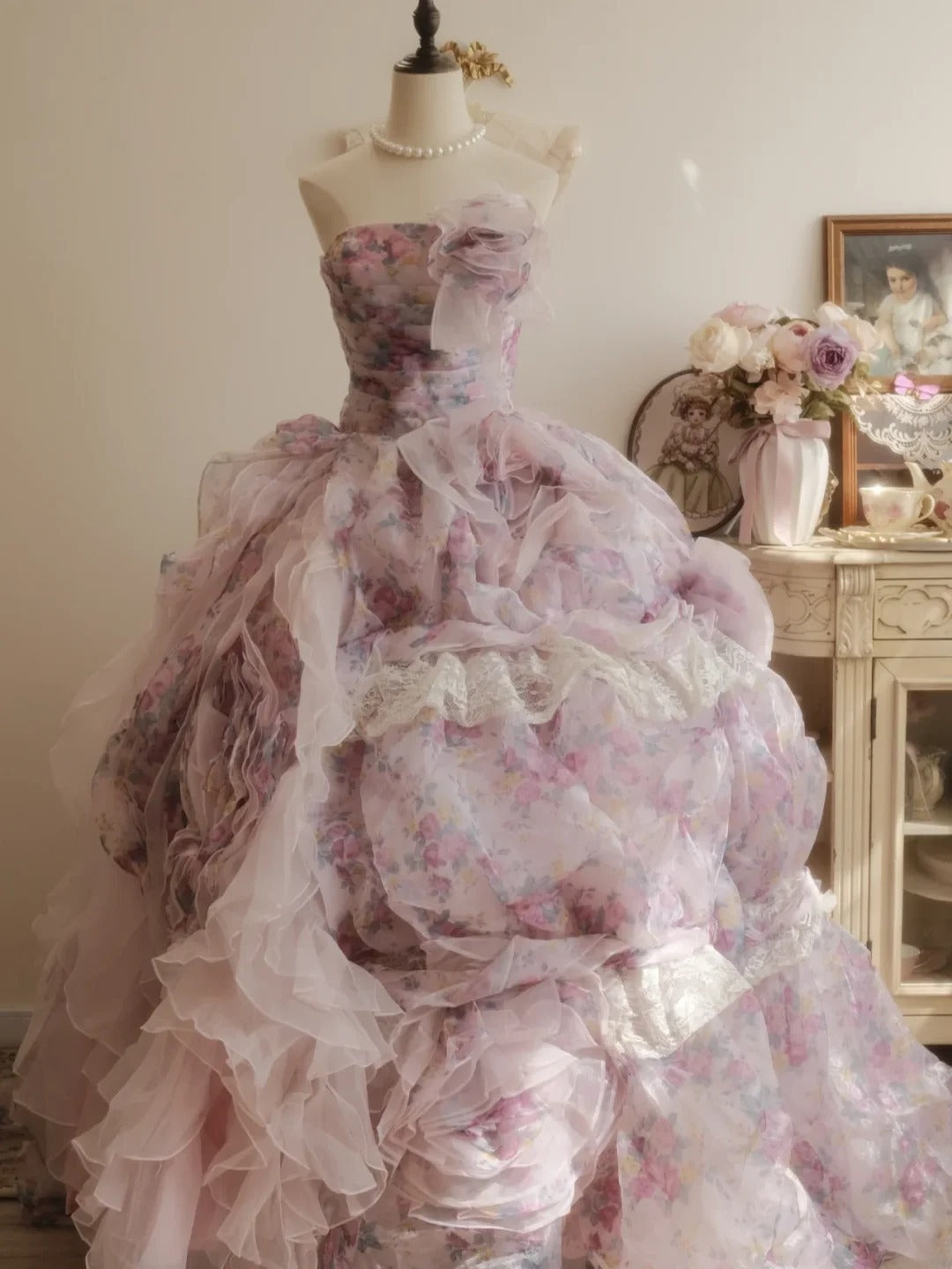 Sweet 16 Dress Ball Gown Strapless Floral Lilac With Tiered Vestido De 15 Sweet Sixteen Dress RB9767