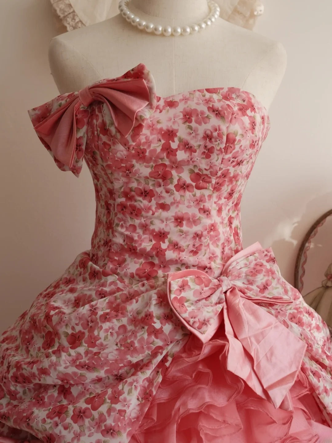 Sweet 16 Dress Ball Gown Strapless Pink Floral With Tiered Vestido De 15 Sweet Sixteen Dress RB9768