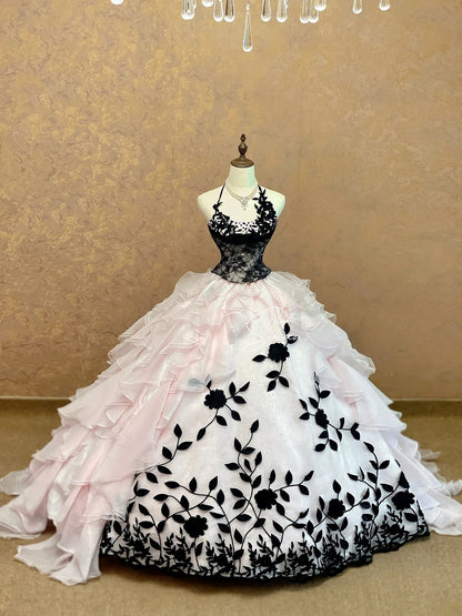 Sweet 16 Dress Ball Gown Halter light Pink With Tiered Vestido De 15 Sweet Sixteen Dress RB9784