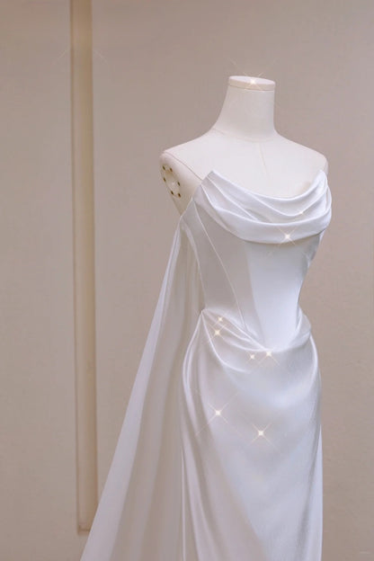 Simple Mermaid Strapless White Fitted Corset Long Satin Wedding Dress Bride Gowns Wedding Dresses AU004