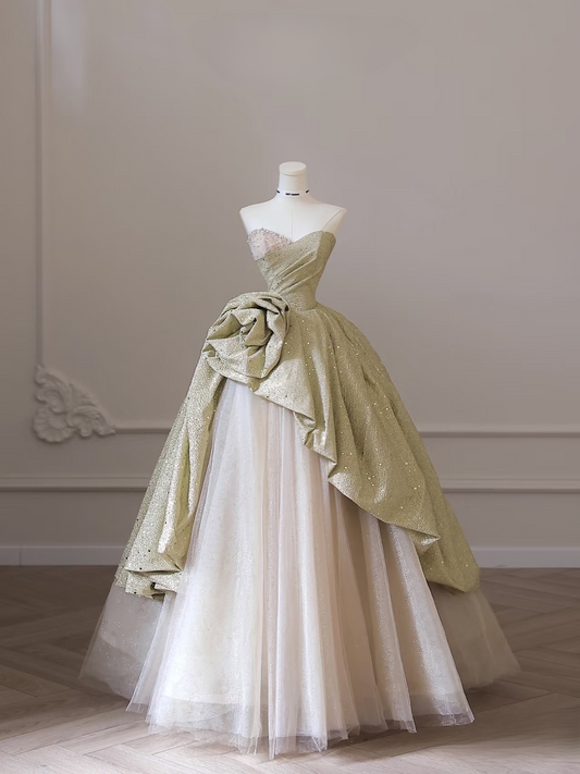 Süßes Herz-Ausschnitt Ballkleid Blumen Tüll Langes Salbeigrünes Quinceanera-Kleid Wunderschöne Quinceanera-Kleider Sweet 15 16 Kleid AU006