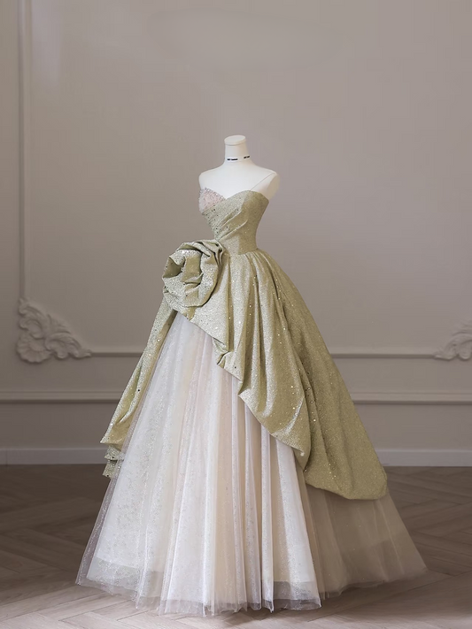 Süßes Herz-Ausschnitt Ballkleid Blumen Tüll Langes Salbeigrünes Quinceanera-Kleid Wunderschöne Quinceanera-Kleider Sweet 15 16 Kleid AU006