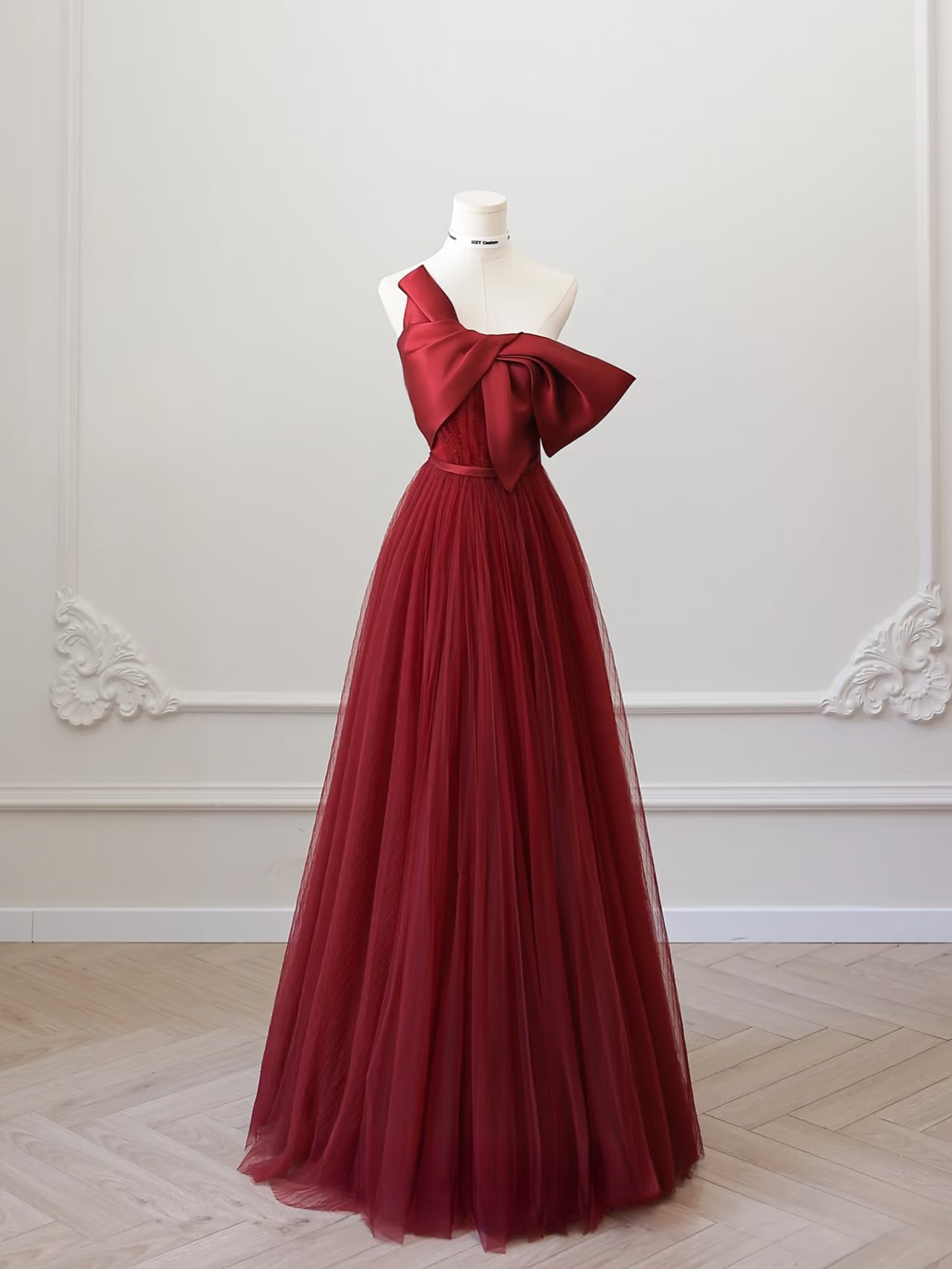Elegant A Line Strapless Sleeveless Burgundy Tulle Floor Length Amazing Prom Dress Inspiration Ideas Prom Inspo Dresses Graduation Dress AU009