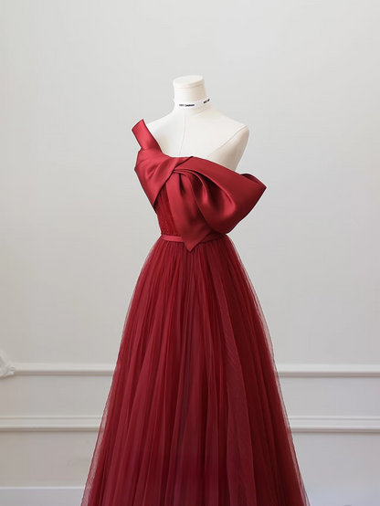Elegant A Line Strapless Sleeveless Burgundy Tulle Floor Length Amazing Prom Dress Inspiration Ideas Prom Inspo Dresses Graduation Dress AU009