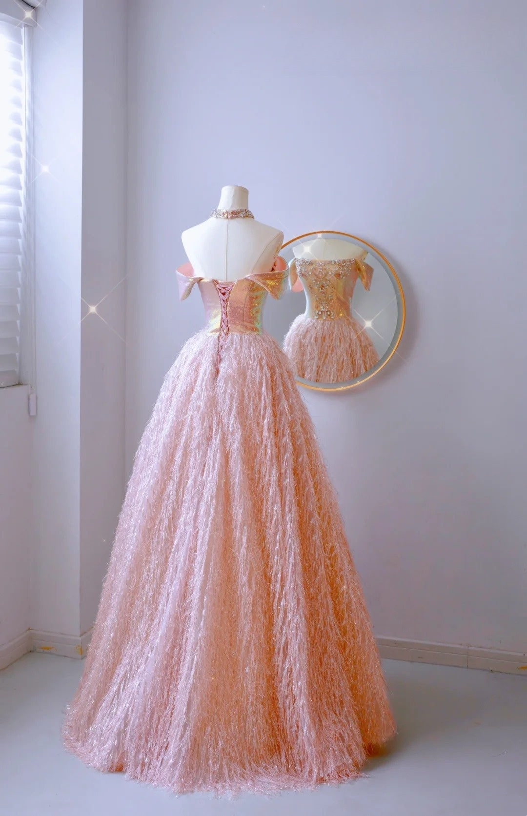 Bescheidenes Ballkleid aus der Schulter, erröten rosa Pailletten, Ballkleider, langes Partykleid, Outfits zum 21. Geburtstag, Abschlusskleid AU010