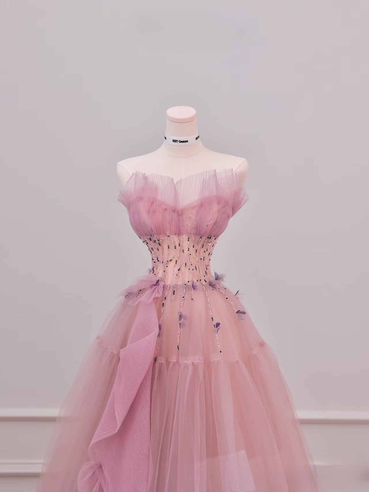 Elegant Ball Gown Strapless Sleeveless Pink Tulle Floor Length Amazing Prom Dress Inspiration Ideas Prom Inspo Dresses Graduation Dress AU012