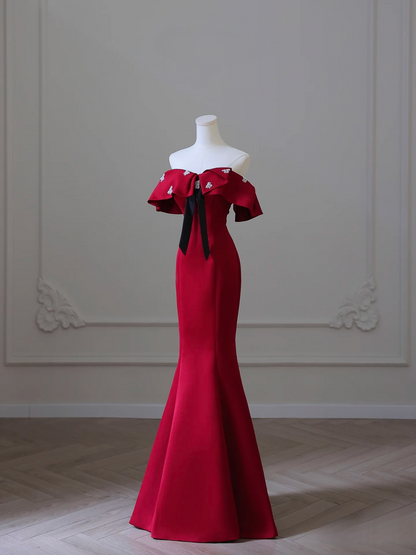 Mermaid Off The Shoulder Red Satin Floor Length Stunning Prom Dresses 2026 Inspiration Prom Dress Princess Graduation Dress AU013