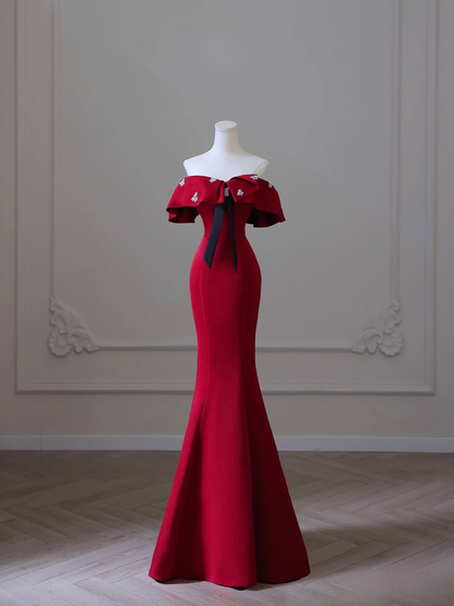 Mermaid Off The Shoulder Red Satin Floor Length Stunning Prom Dresses 2026 Inspiration Prom Dress Princess Graduation Dress AU013