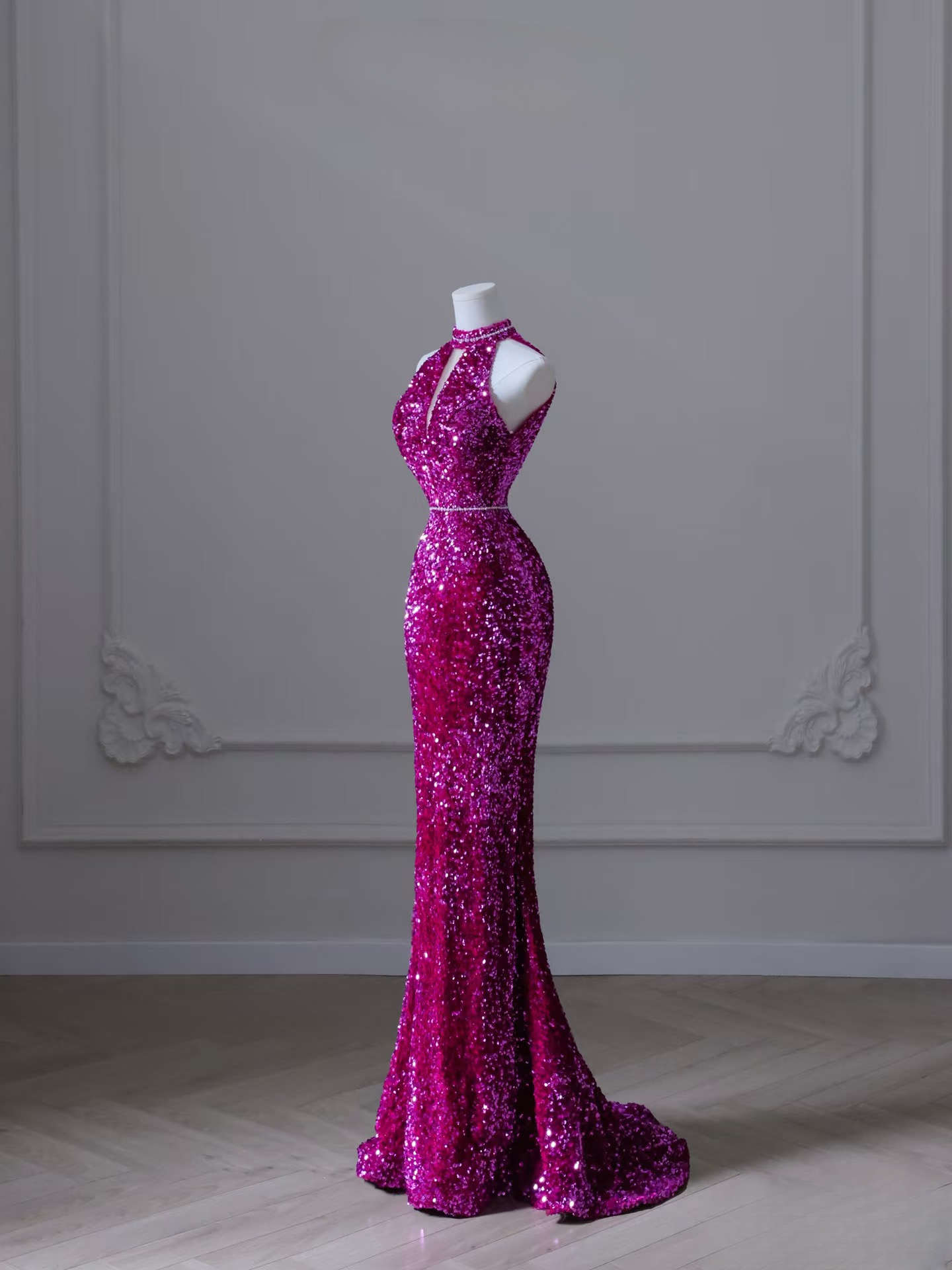 Sexy Mermaid Halter Neck Sleeveless Sequin Floor Length Stunning Prom Dresses 2026 Inspiration Prom Dress Princess Graduation Dress AU023