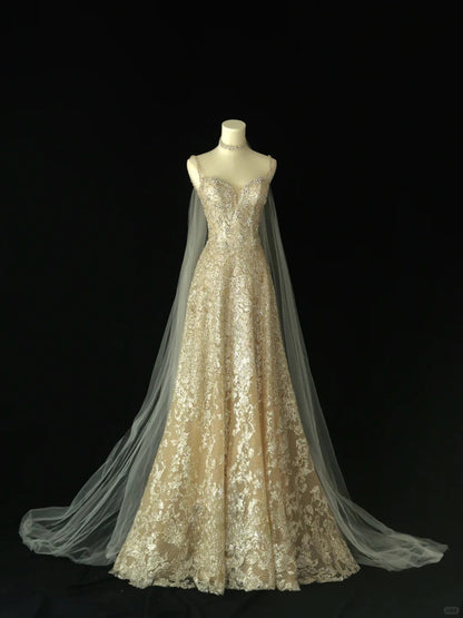 Glitter A Line Scoop Gold Sequined With Cape Prom Dresses Long Evening Party Formal Outfits RB6578