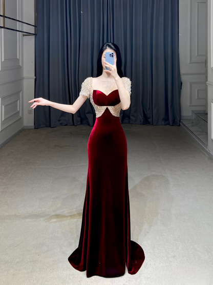 Sexy Sheath Square Neck Burgundy Floor Length Stunning Prom Dresses Inspiration Prom Dress Princess Graduation Dress AU029