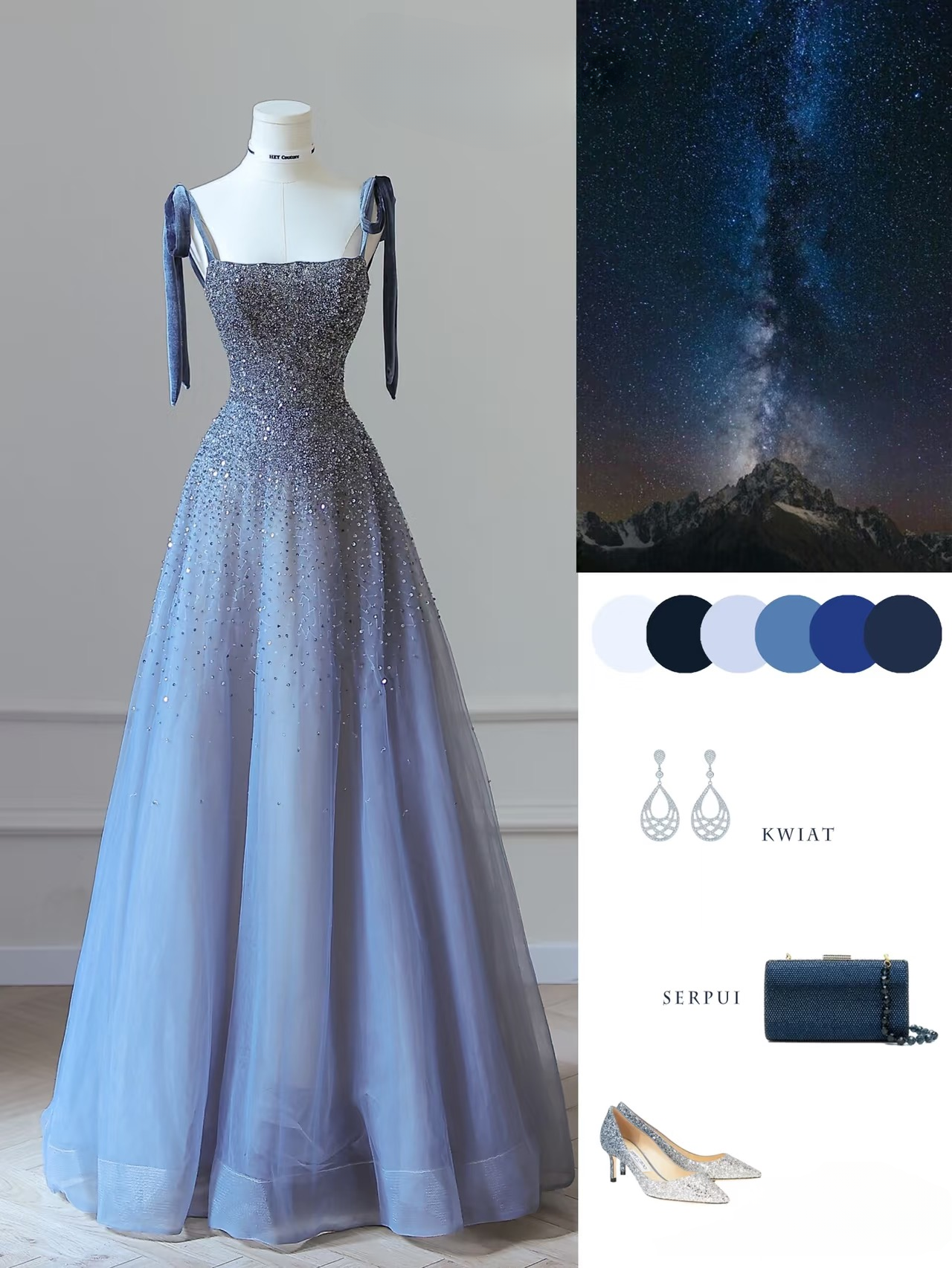 Sexy A line Straps Tulle Sleeveless Sequin Floor Length Stunning Prom Dresses Blue Inspiration High School Dance Dress Princess Graduation Gown AU035