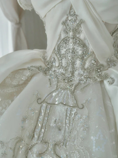 Classic Ball Gown Sweetheart White Sequin With Beading Groom Bride Gown Bridal Dress Style Wedding Dresses RB6988