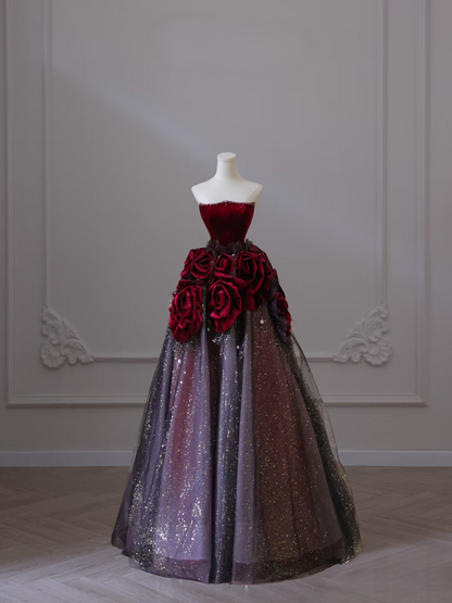 Sexy Ball Gown Off The Shoulder Tulle Short Sleeves Red Floor Length Stunning Prom Dresses Inspiration High School Dance Dress Princess Graduation Gown AU041