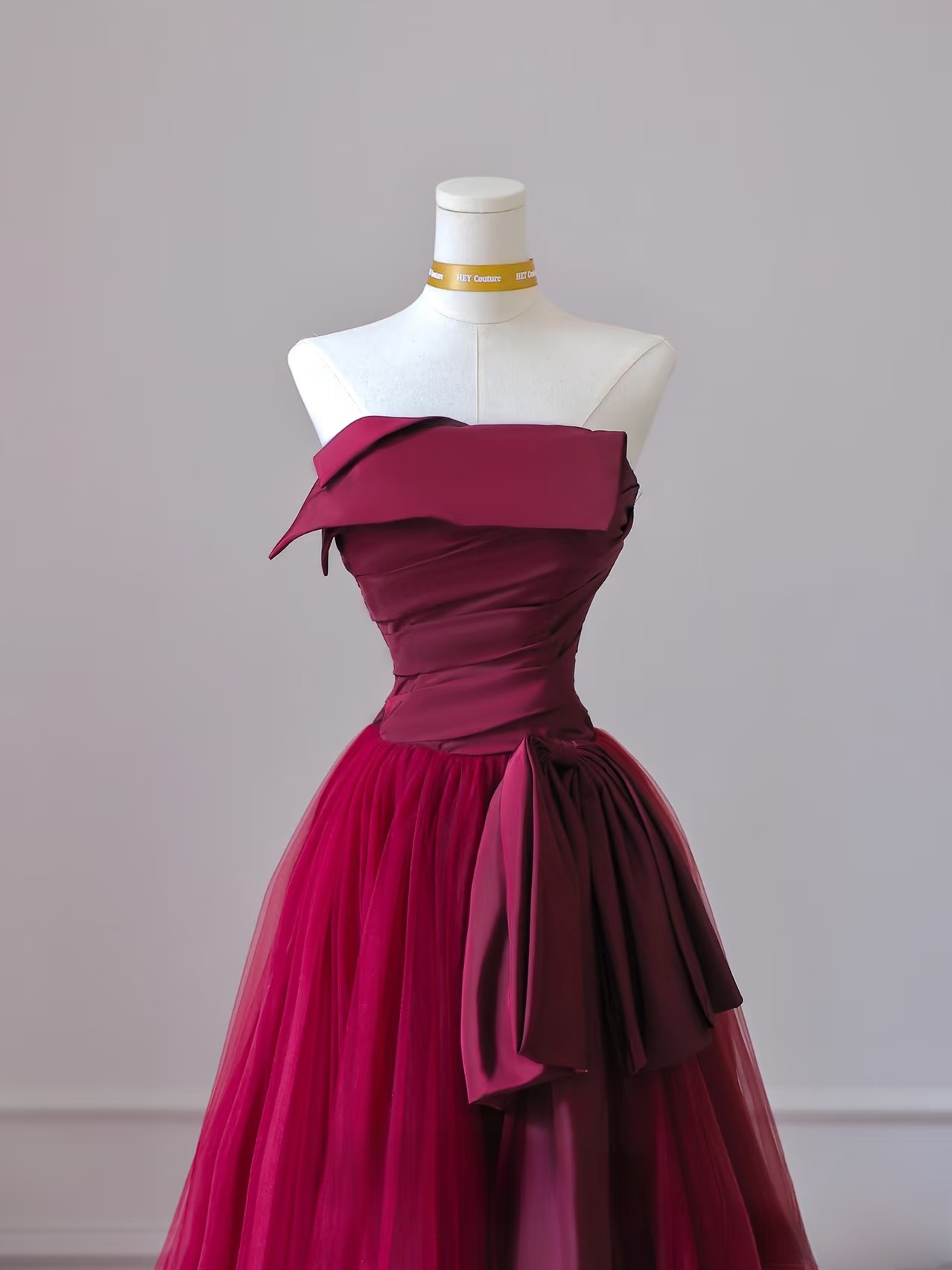 Cute A Line Strapless Burgundy Tulle Stunning Prom Dresses Inspiration Prom Dress Princess Dance Formal Graduation Dress AU043