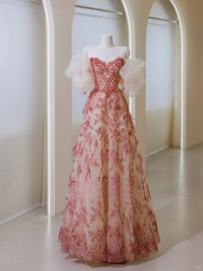 Einzigartiges Ballkleid mit herzförmigem Ausschnitt und Spitze, langes Partykleid zum 20. Geburtstag, formelles Kleid AU043