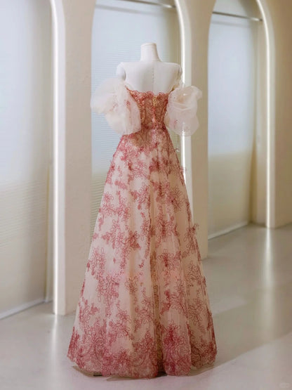 Einzigartiges Ballkleid mit herzförmigem Ausschnitt und Spitze, langes Partykleid zum 20. Geburtstag, formelles Kleid AU043