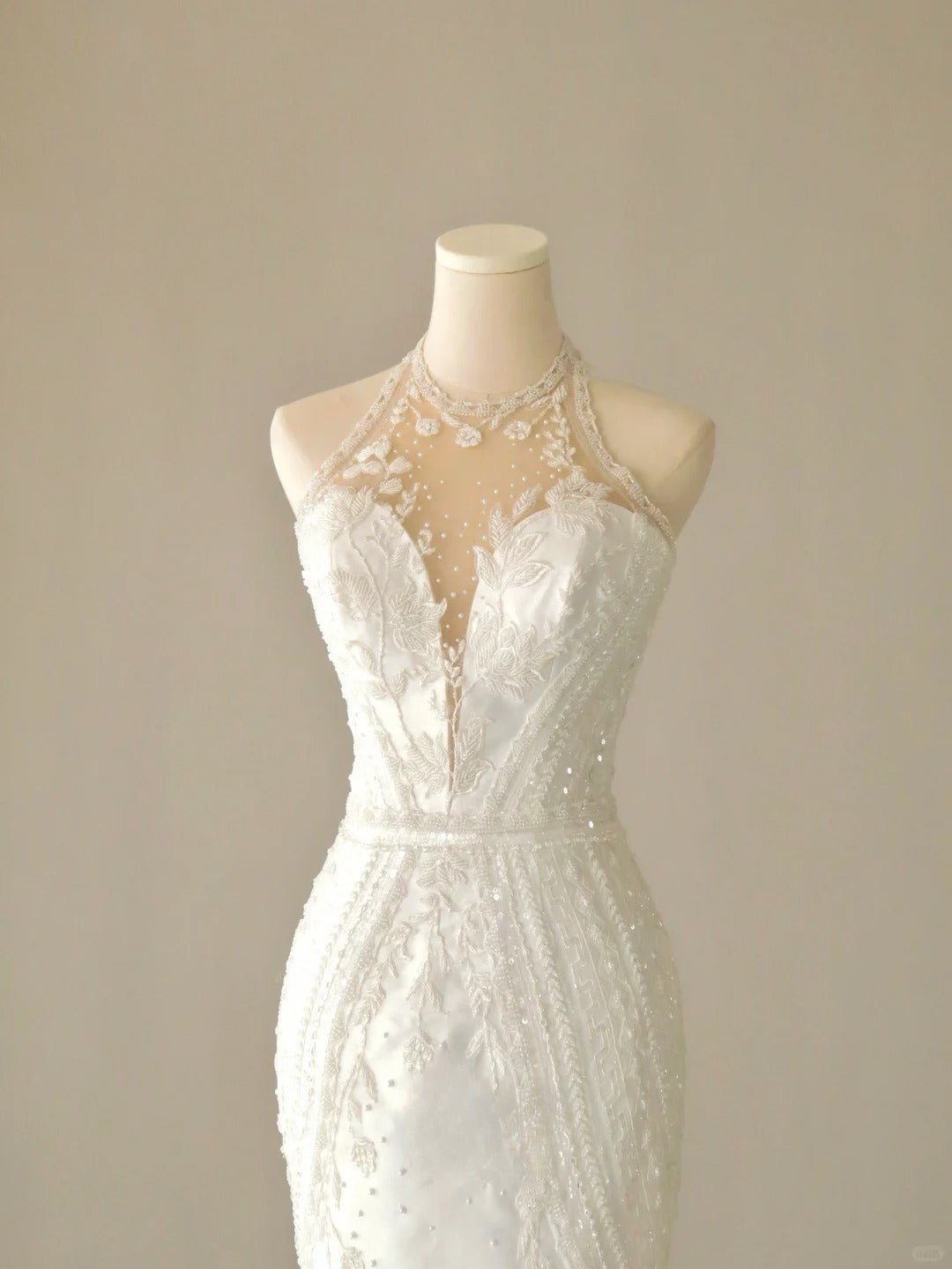 Princess Mermaid High Neck Tulle White With Beading Appliqued Groom Bride Gown Bridal Dress Modest Wedding Dresses RB7677
