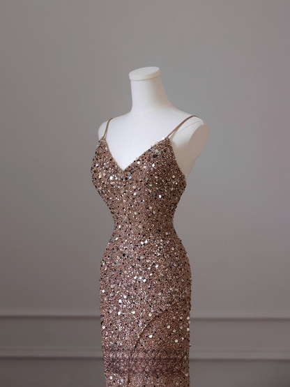 Elegant Mermaid Spaghetti Straps Sequin Long Stunning Prom Dresses Inspiration Prom Gowns Princess Graduation Dress AU050