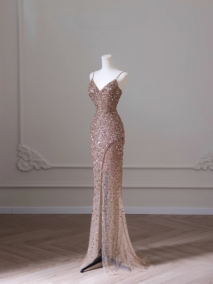 Elegant Mermaid Spaghetti Straps Sequin Long Stunning Prom Dresses Inspiration Prom Gowns Princess Graduation Dress AU050
