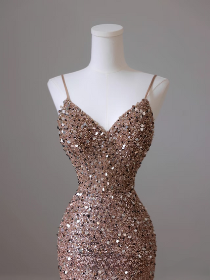 Elegant Mermaid Spaghetti Straps Sequin Long Stunning Prom Dresses Inspiration Prom Gowns Princess Graduation Dress AU050