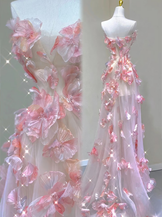 Modest A Line Strapless Chiffon Pink Prom Dresses Inspiration Trending Prom Gowns Princess Formal Prom Dress A052