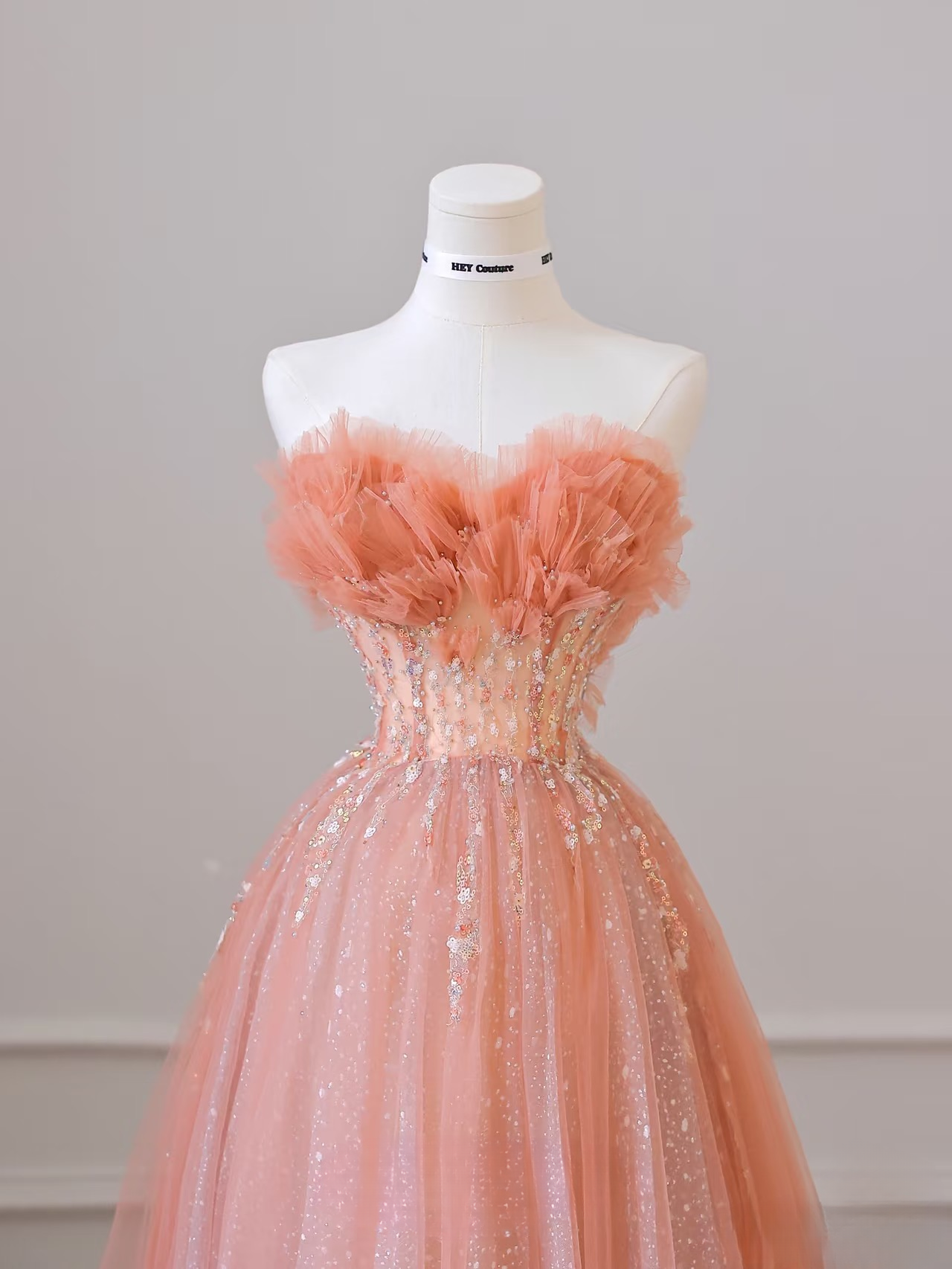 A Line Sweetheart Tulle Pink Glam Prom Dresses Inspiration Sequins Prom Gowns Princess Formal Evening Dress AU054
