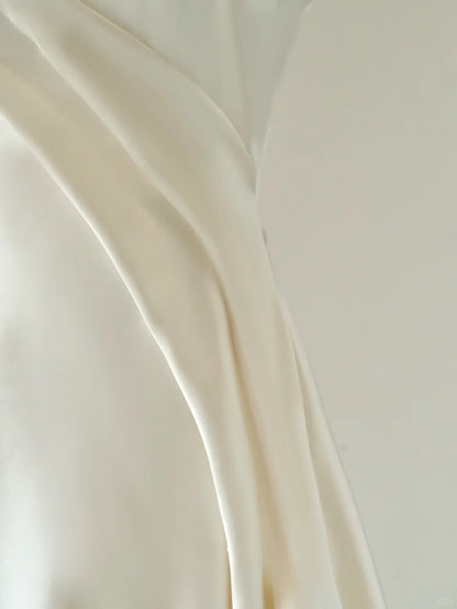Simple Ball Gown Strapless White Satin With Ruffled Groom Bride Gown Bridal Dress Modest Wedding Dresses RB7679