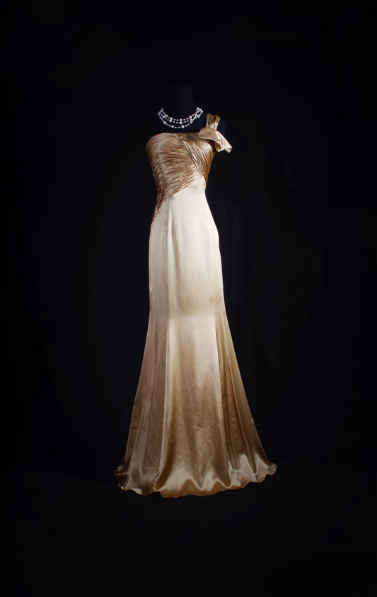 Vintage-Abendkleider der 2000er Jahre: Meerjungfrauen-Abendkleid mit One-Shoulder-Schnitt aus Satin (langes Abendkleid) – Inspiration für Abendkleider AU055