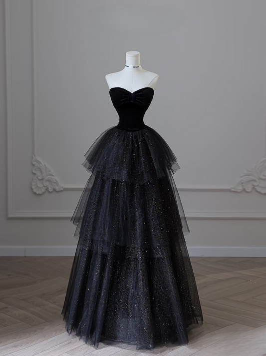 Ball Gown Sweetheart Tulle Black Glam Prom Dresses Inspiration Tulle Prom Gowns Princess Formal Evening Dress AU056