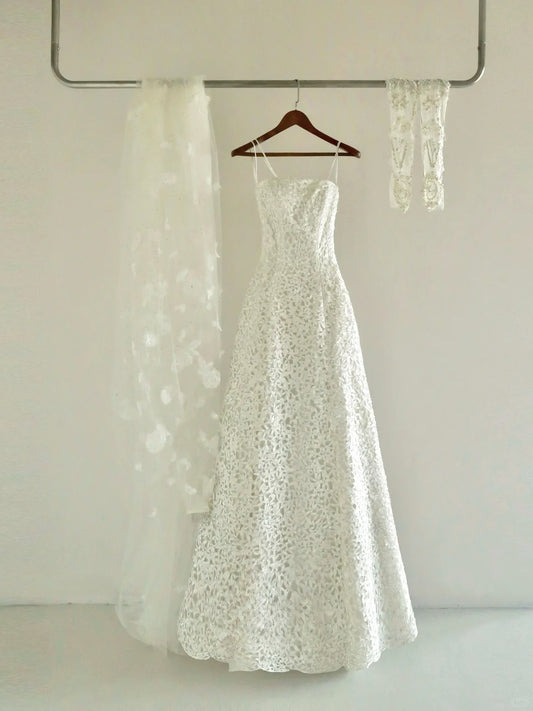 Princess A line Strapless Lace White With Beading Groom Bride Gown Bridal Dress Modest Wedding Dresses RB7682