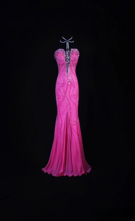 Vintage-Abendkleider der 90er Jahre: Meerjungfrauen-Stil, trägerlos, pink, lang – Inspiration für Abendkleider AU060
