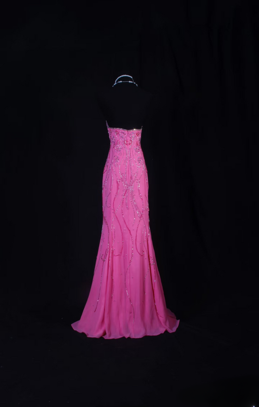 Vintage-Abendkleider der 90er Jahre: Meerjungfrauen-Stil, trägerlos, pink, lang – Inspiration für Abendkleider AU060
