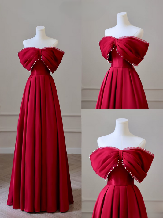 Beautiful A Line Strapless Red Satin Floor Length Stunning Prom Dresses Inspiration Prom Dress Formal Graduation Dress AU062