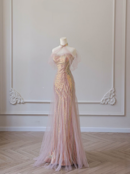Beautiful Mermaid Sweetheart Sequin Pink Prom Dresses Inspiration Prom Dress Princess Graduation Dress AU066