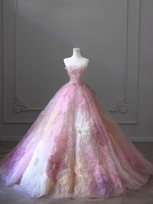 Süßes trägerloses Ballkleid trägerloses Blumenspitze langes Quinceanera-Kleid Wunderschöne Ballkleider Sweet 15 16 Kleid AU067