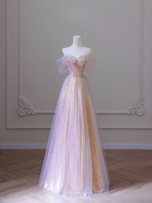 Beautiful A line Off The Shoulder Sequin Pink Prom Dresses Inspiration Prom Dress Princess Graduation Dress AU068