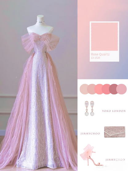 Beautiful A line Off The Shoulder Sequin Pink Prom Dresses Inspiration Prom Dress Princess Graduation Dress AU070