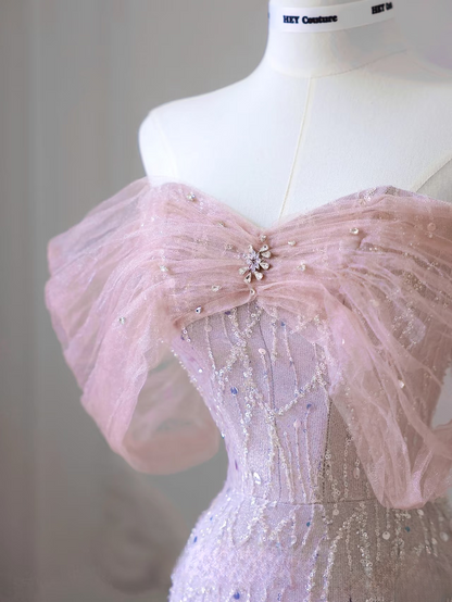 Beautiful A line Off The Shoulder Sequin Pink Prom Dresses Inspiration Prom Dress Princess Graduation Dress AU070