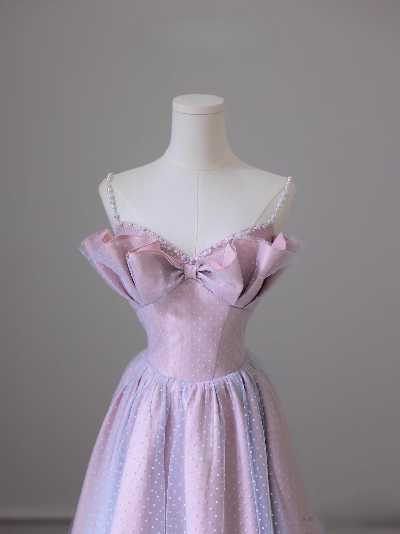 Classy A Line Spaghetti Straps Tulle Pink Pearls Long Prom Dresses Inspiration Trending Prom Gowns Prom Dress AU071