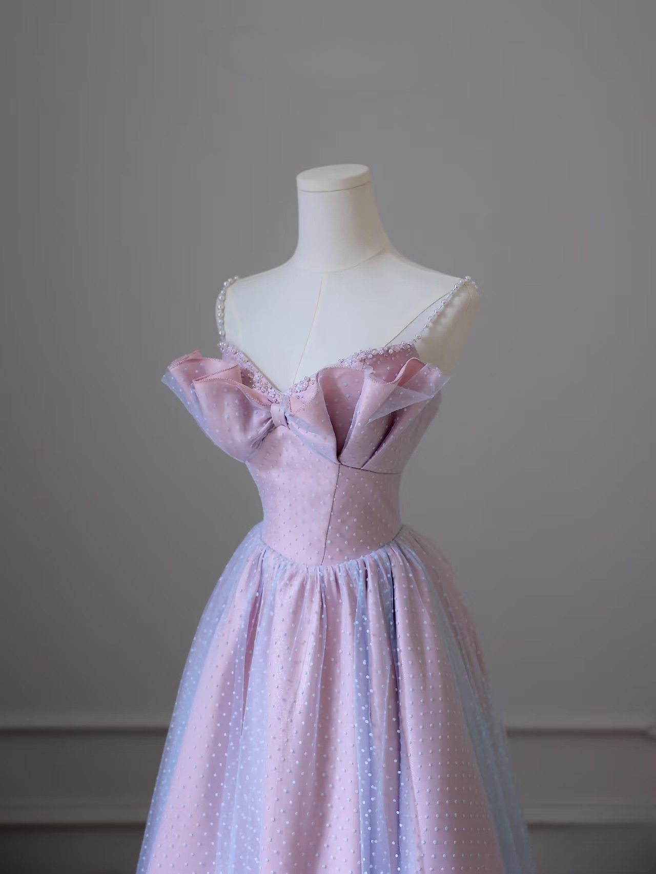 Classy A Line Spaghetti Straps Tulle Pink Pearls Long Prom Dresses Inspiration Trending Prom Gowns Prom Dress AU071