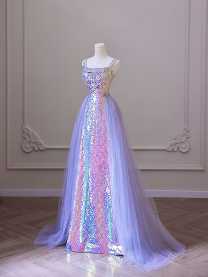 Elegant Mermaid Square Neck Sleeveless Sequin Long Floor Length Prom Dress Inspiration Prom Dresses AU073