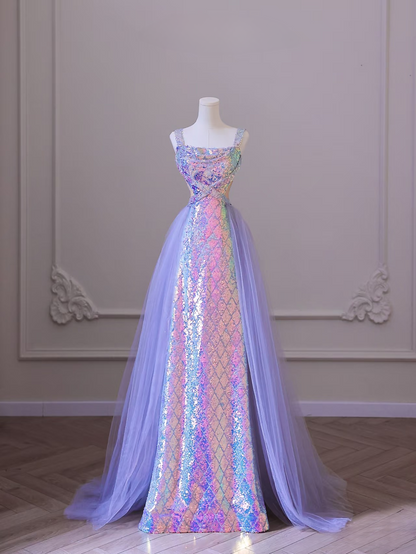 Elegant Mermaid Square Neck Sleeveless Sequin Long Floor Length Prom Dress Inspiration Prom Dresses AU073