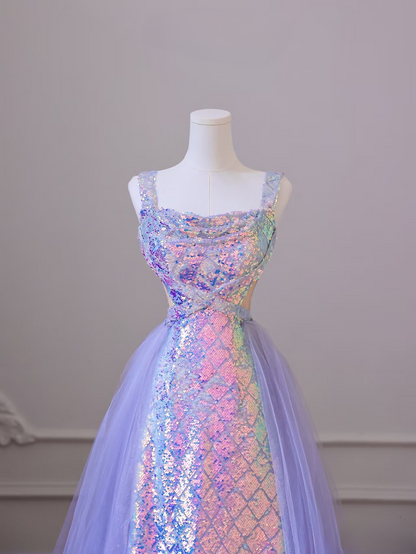 Elegant Mermaid Square Neck Sleeveless Sequin Long Floor Length Prom Dress Inspiration Prom Dresses AU073