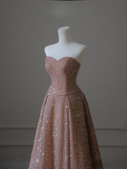 Elegant A Line Sweetheart Sequin Sleeveless Long Floor Length Prom Dress Inspiration Prom Dresses AU076