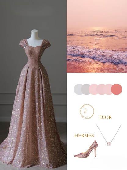 Elegant A Line Sweetheart Sequin Sleeveless Long Floor Length Prom Dress Inspiration Prom Dresses AU076